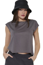 Body Action Women's Modal Cropped Top 041619-3 STEEL GREY