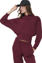 BODY ACTION WOMEN'S MODAL CROP HOODED SWEATSHIRT 061622-01 MARRON BANNER